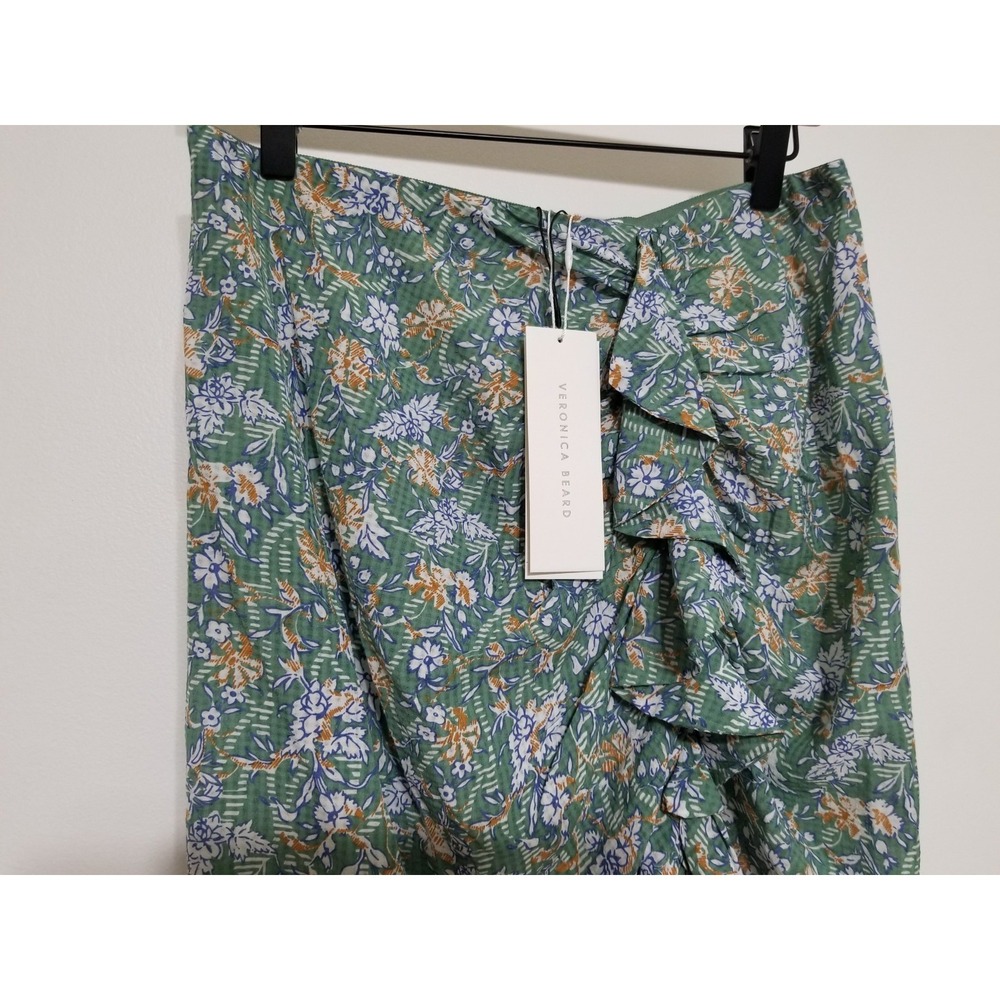 Veronica Beard Hazel Floral Asymmetric Ruffle Skirt Seafoam NWT Size M $298 - Picture 8 of 16